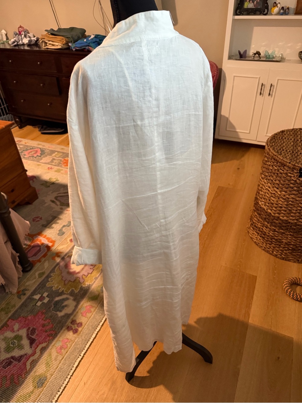 Flax White Lightweight Linen Button-Front Tunic Dress - Picture 4 of 4